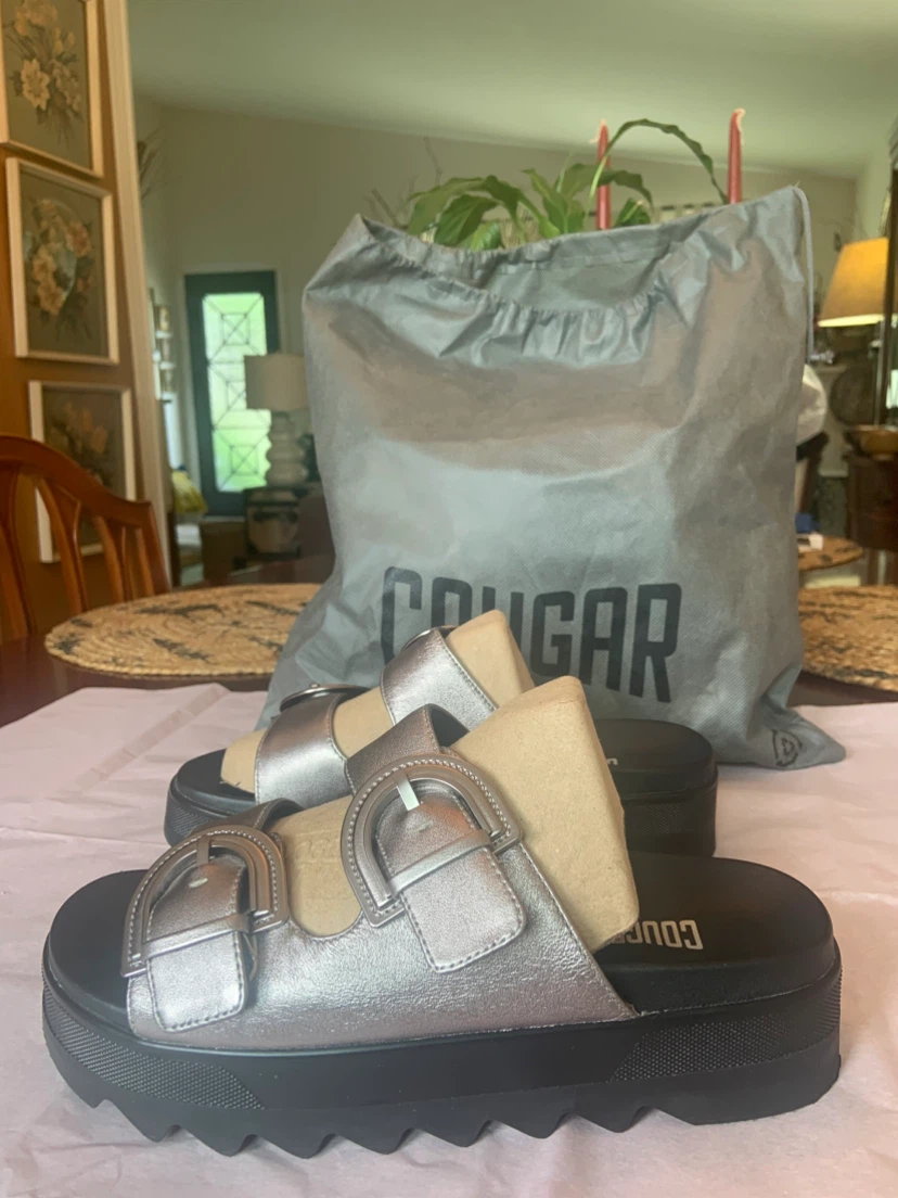 NEW WOMEN’S METALLIC SILVER LEATHER PEPA- L COUGAR  PLATFORMS ! - photo 3