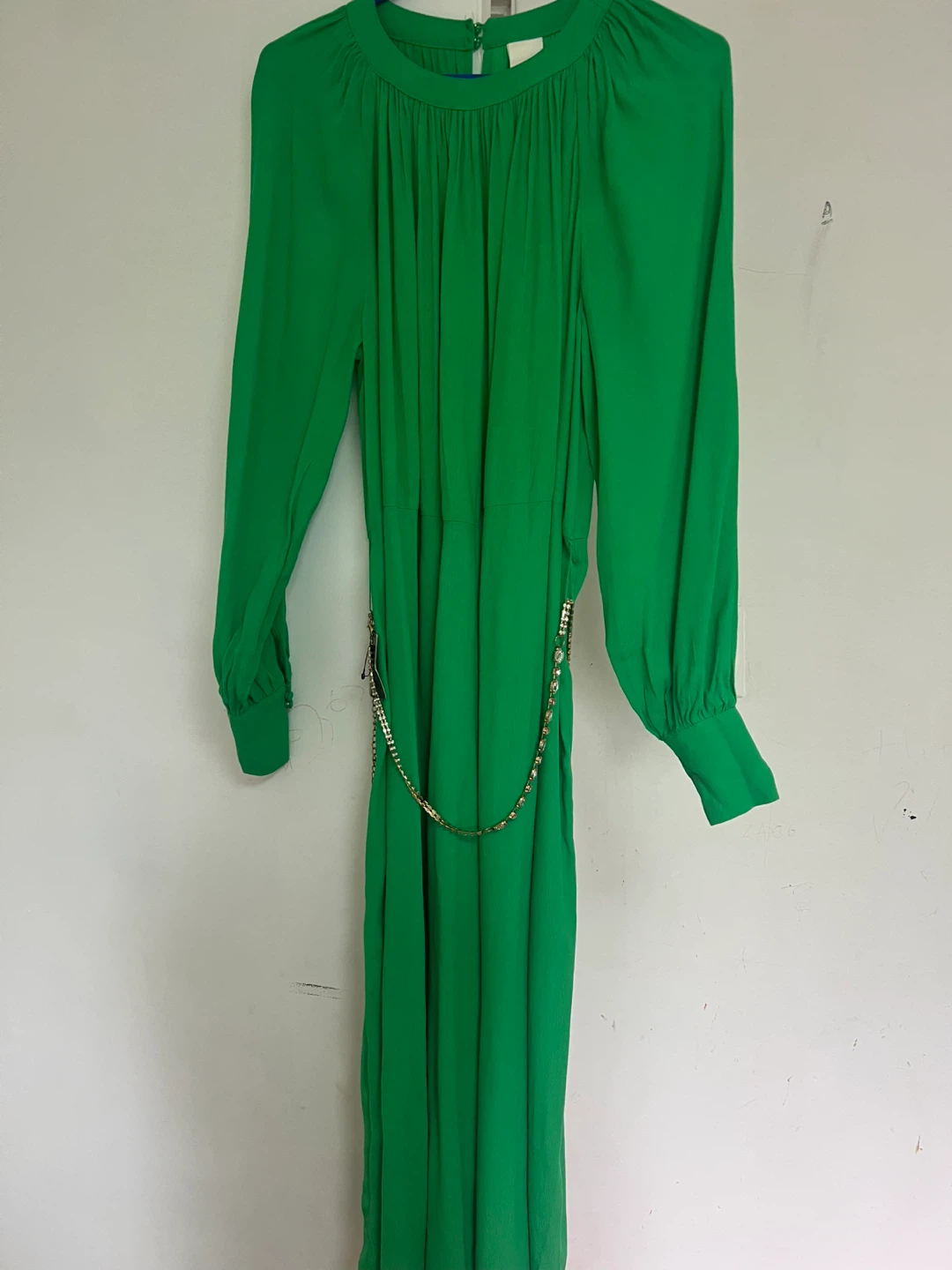 Green Maxi Dress with Rhinestone Belt