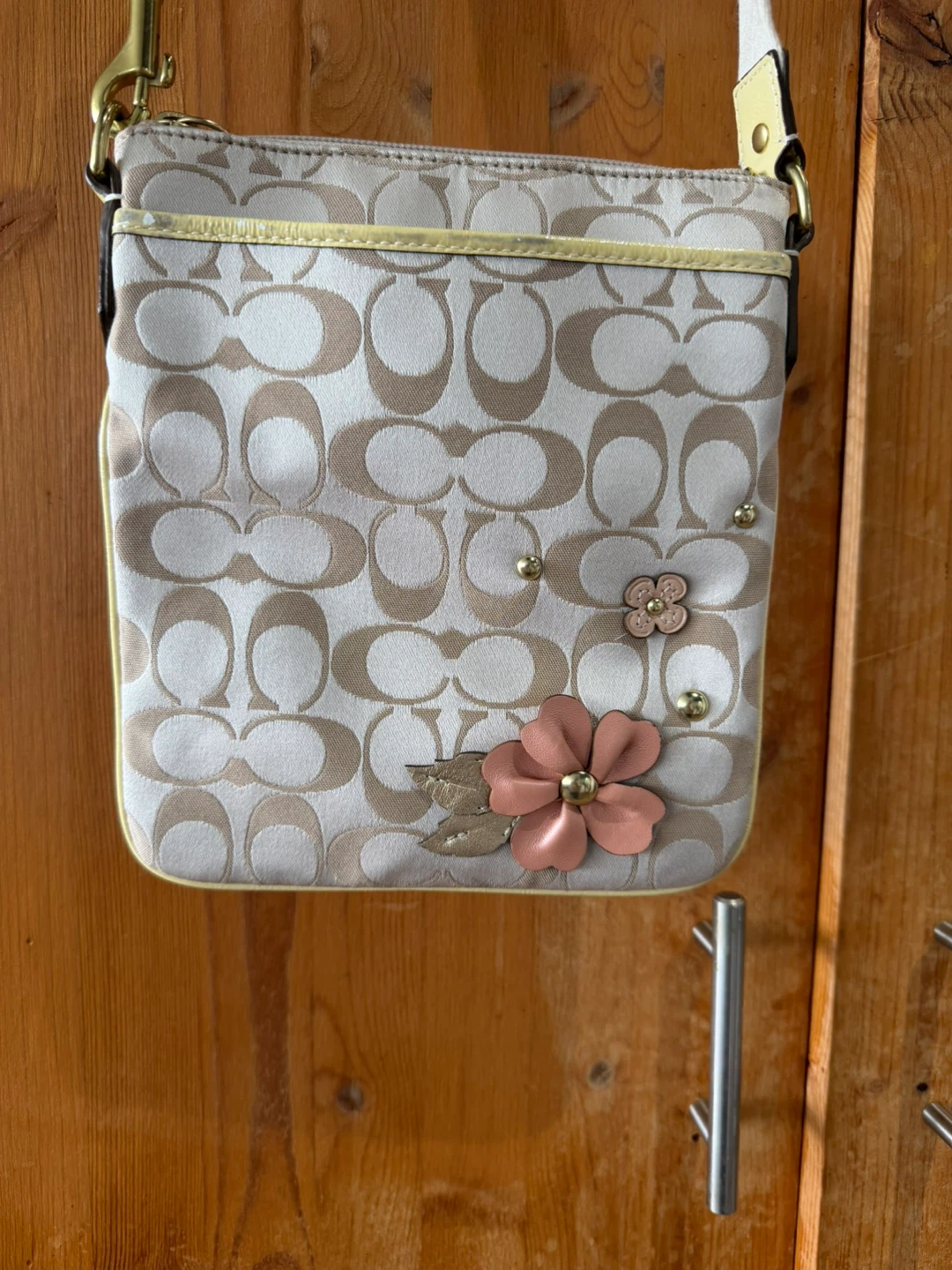 Vintage Coach Monogram Crossbody Bag with Floral Embellishments - photo 2