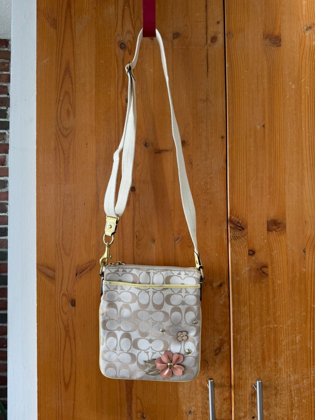 Vintage Coach Monogram Crossbody Bag with Floral Embellishments