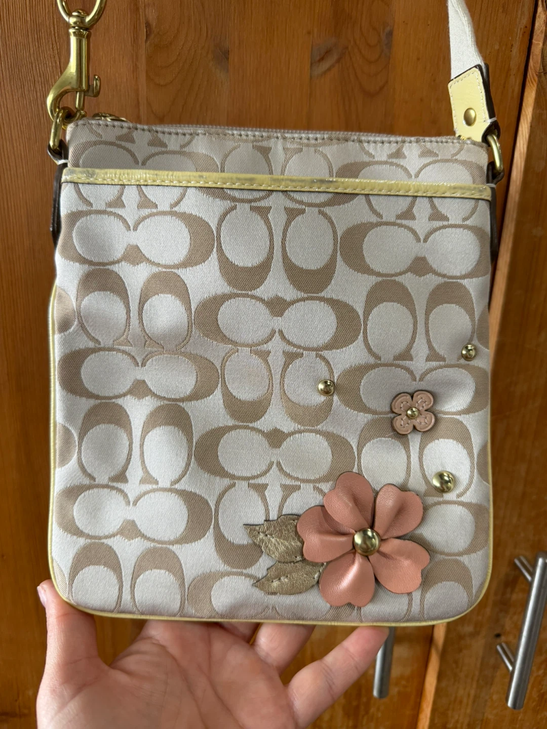 Vintage Coach Monogram Crossbody Bag with Floral Embellishments - photo 5
