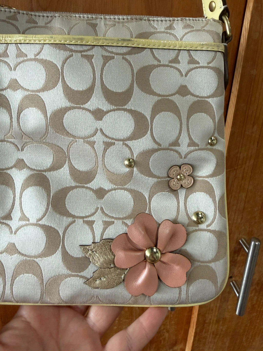 Vintage Coach Monogram Crossbody Bag with Floral Embellishments - photo 4