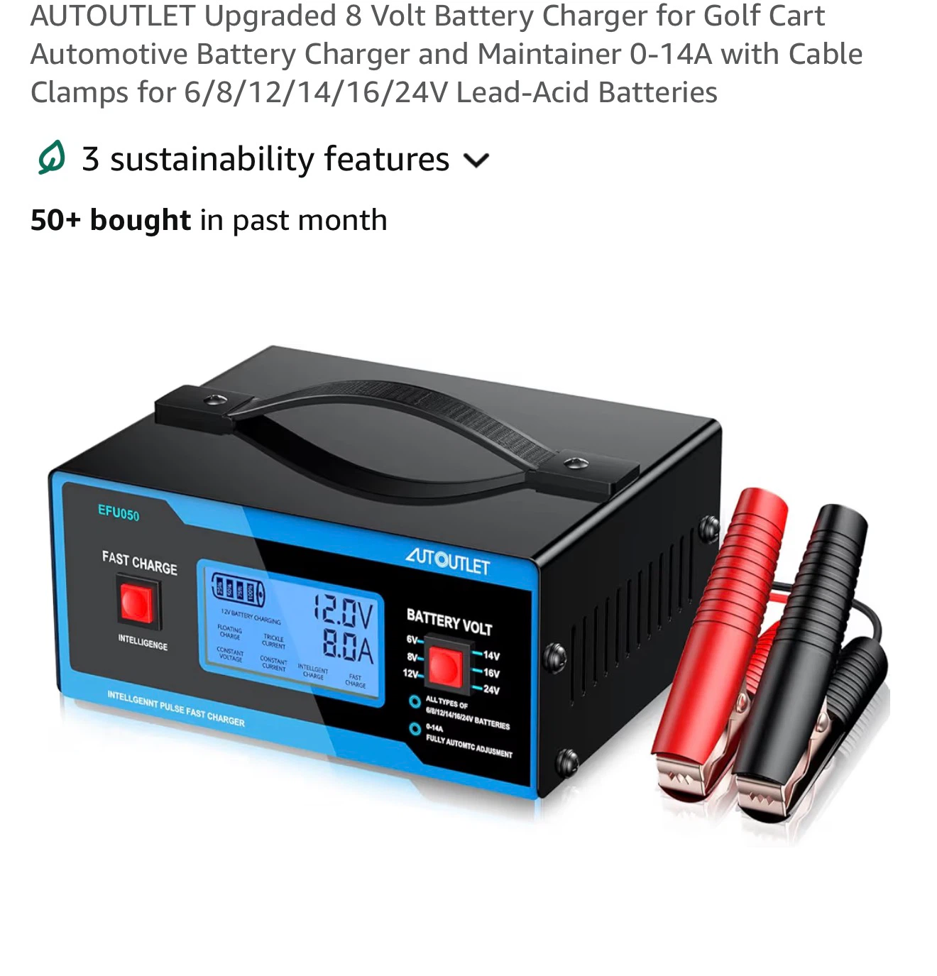 AUTOOUTLET EFU050 6V/12V/24V Smart Battery Charger
