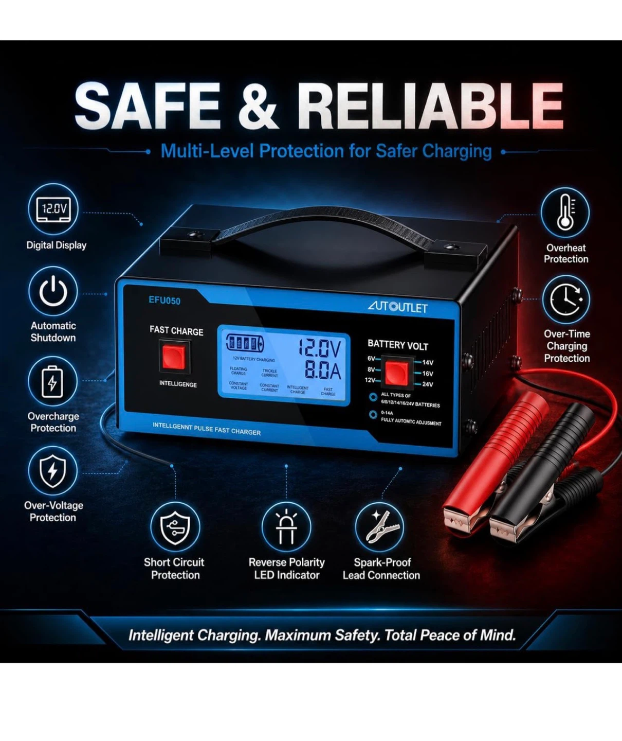 AUTOOUTLET EFU050 6V/12V/24V Smart Battery Charger - photo 3