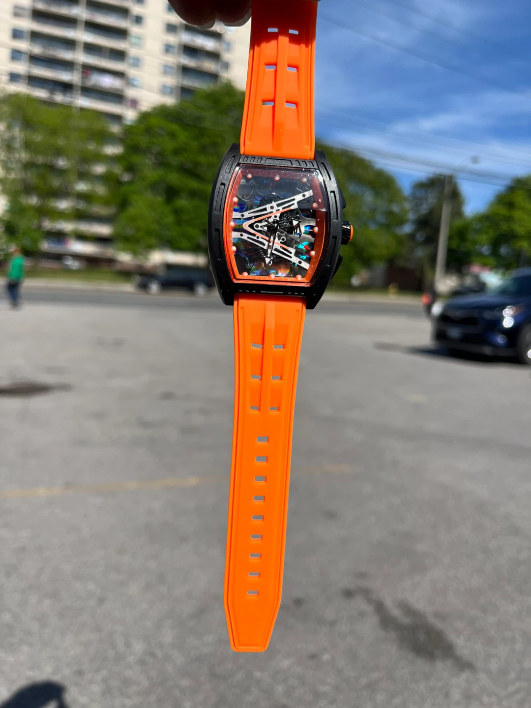 (Free delivery) Skeleton Quartz Watch with Orange Strap - photo 2