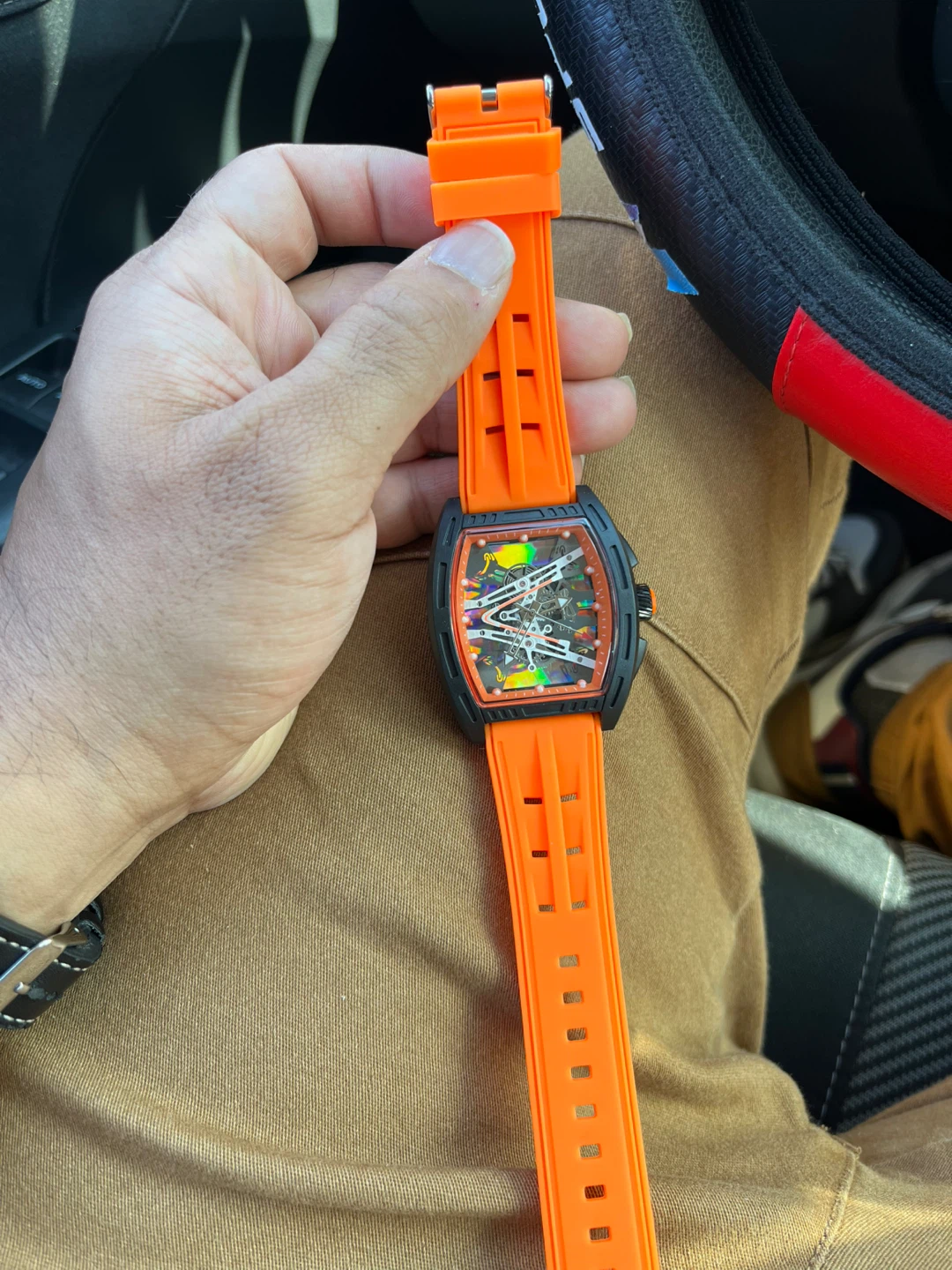 (Free delivery) Skeleton Quartz Watch with Orange Strap - photo 3