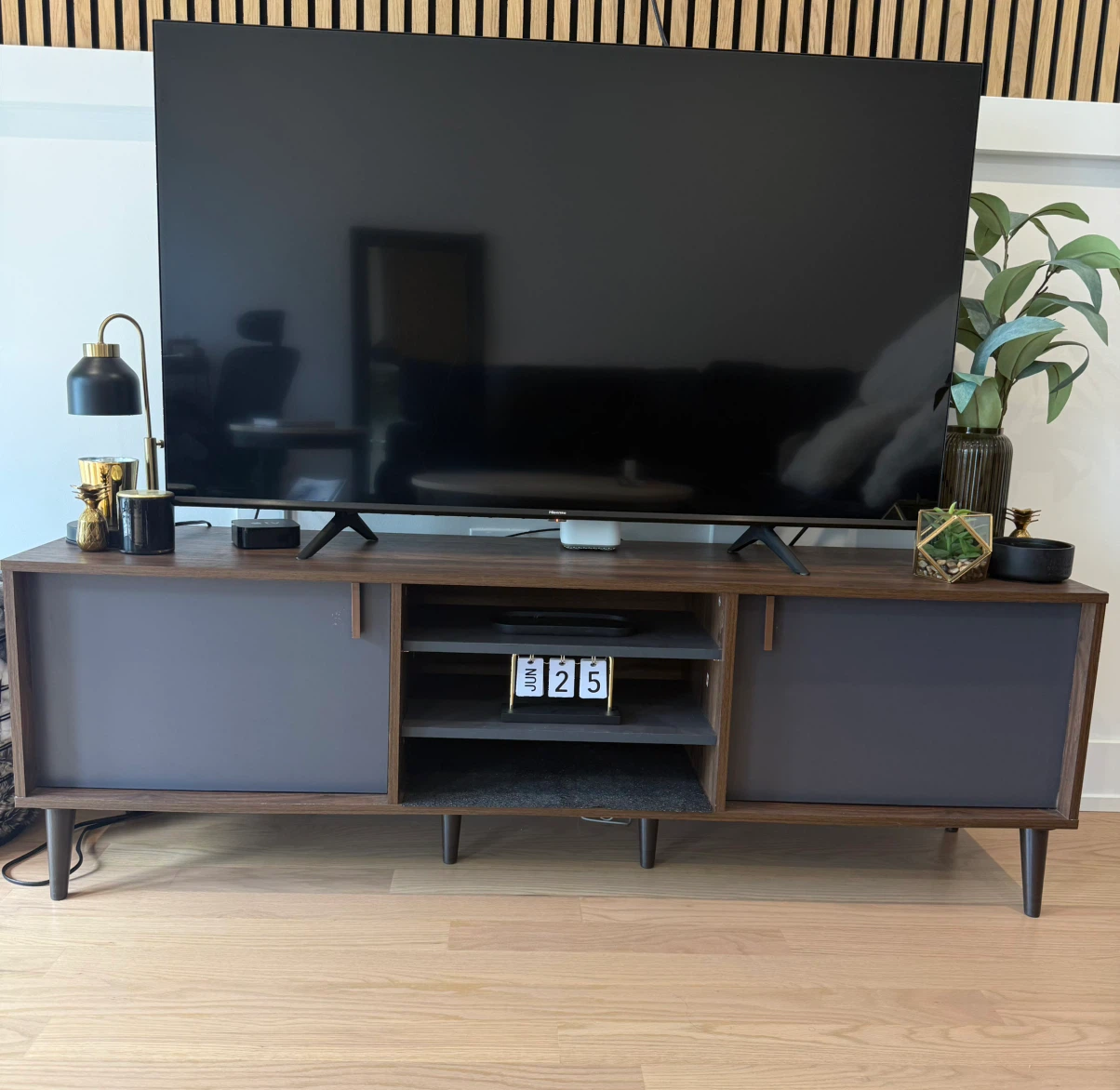 Walnut Brown and Black TV Stand