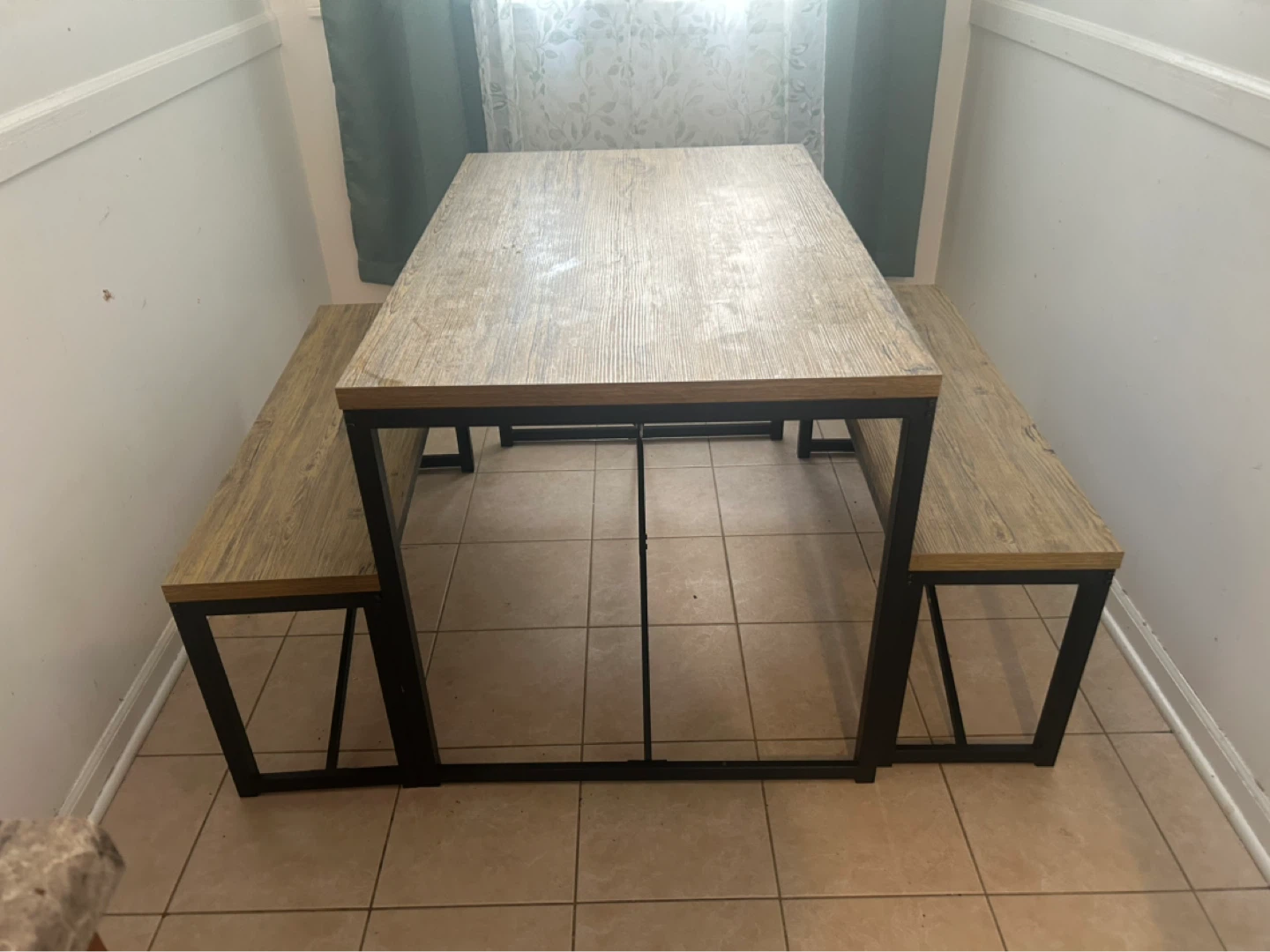 Rustic Wood Dining Table with 2 Benches