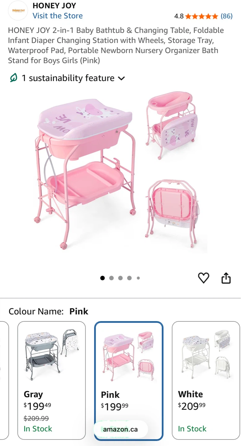 HONEY JOY 2-in-1 Baby Bathtub & Changing Station - Pink - photo 2