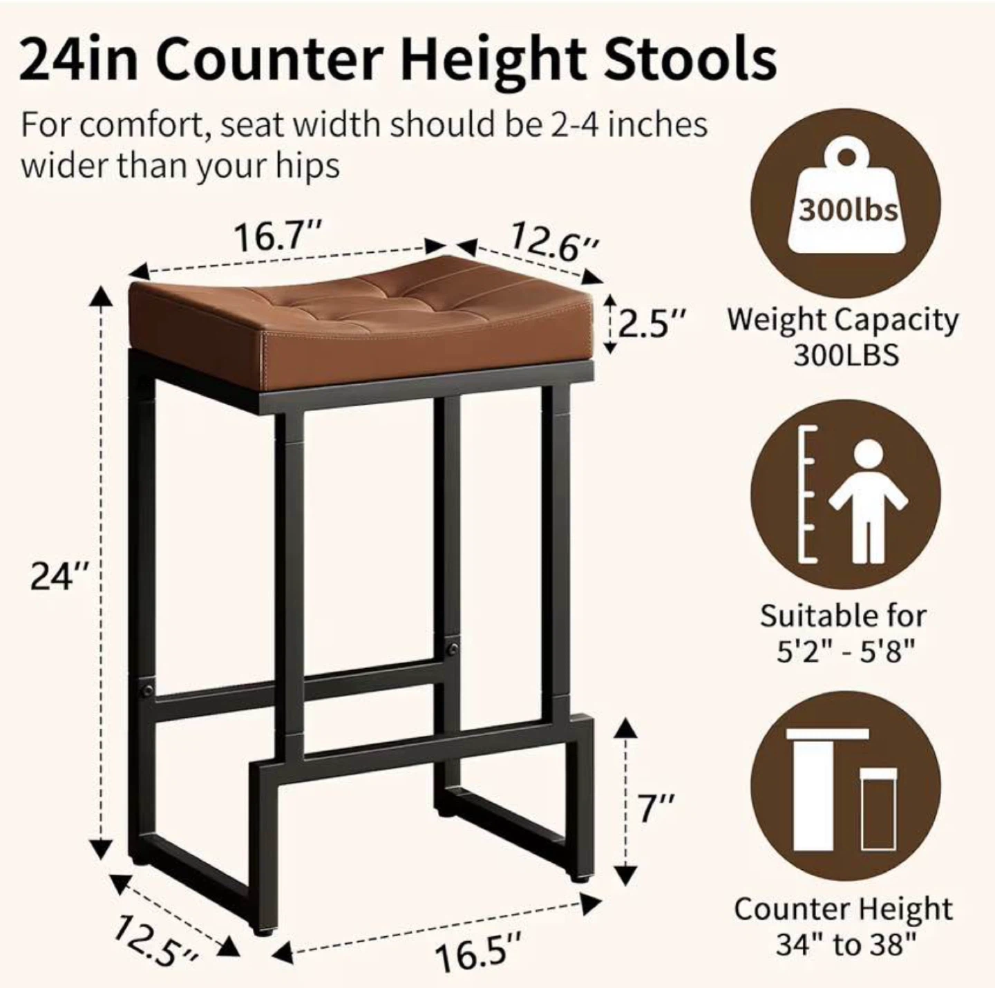 FIRAVOE 24" Counter Height Bar Stools Set of 3 - photo 3