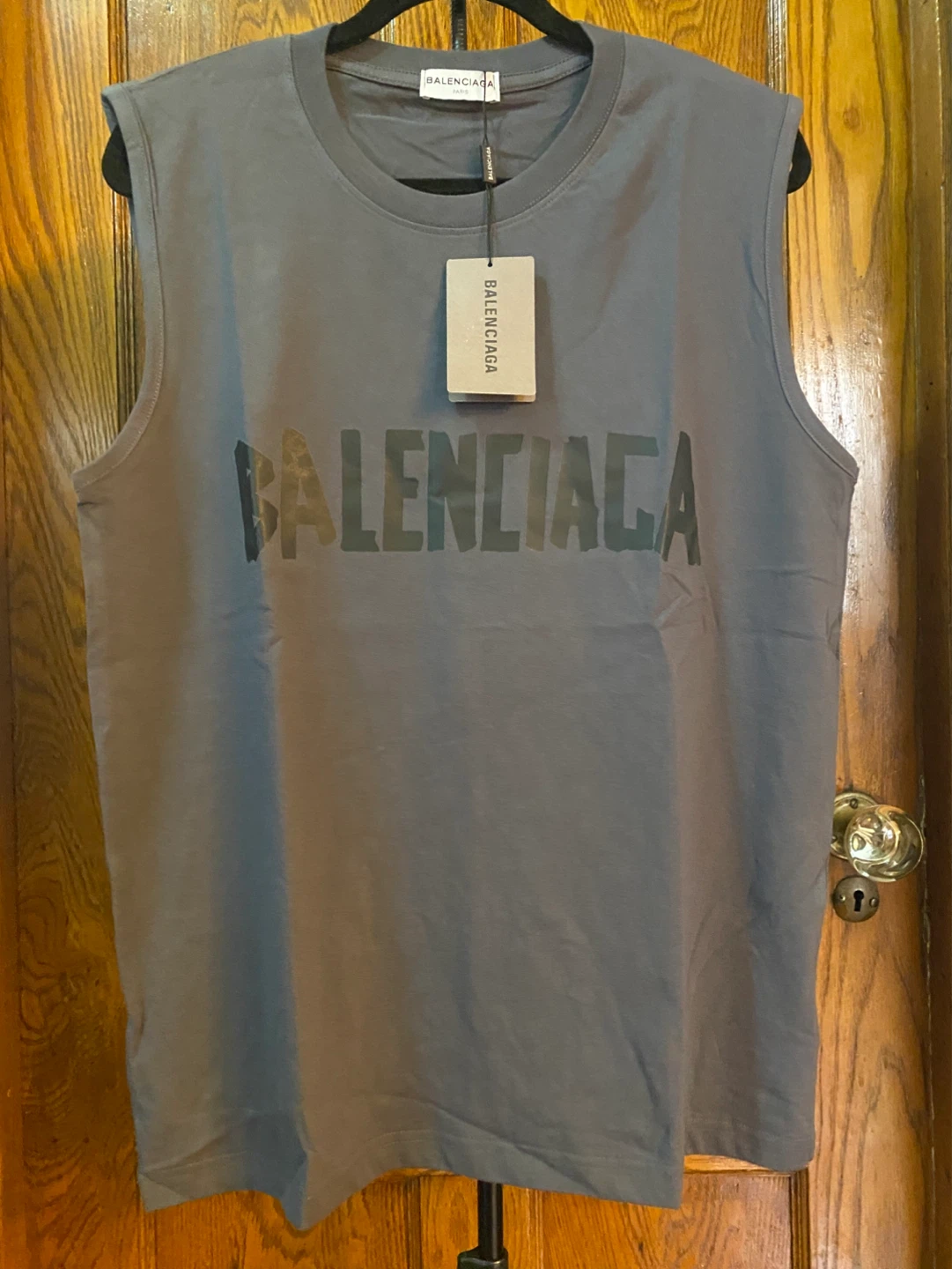 Balenciaga Men's Sleeveless Logo T-Shirt - Grey
