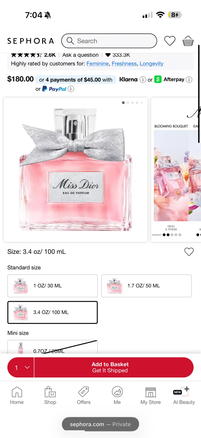 Miss Dior Eau de Parfum 3.4 oz / 100 mL