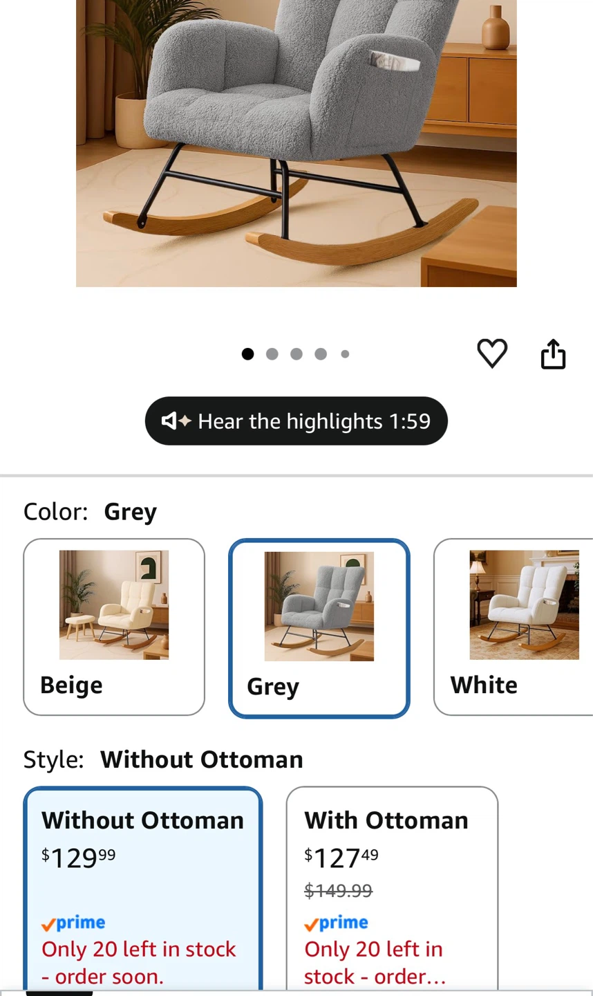 Grey Sherpa Rocking Chair - photo 2