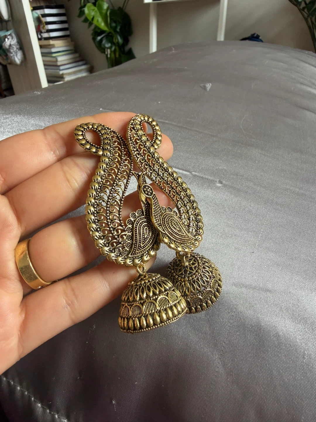 Gold Peacock Jhumka Earrings - photo 3