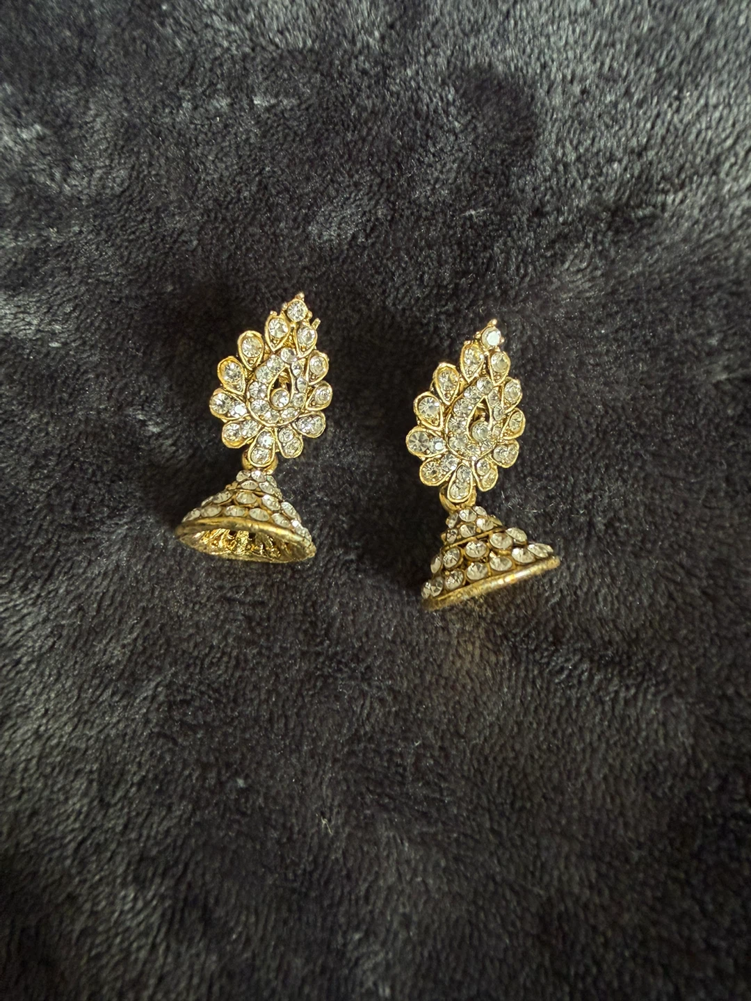 Gold-tone Jhumka Earrings with Clear Stones - photo 2