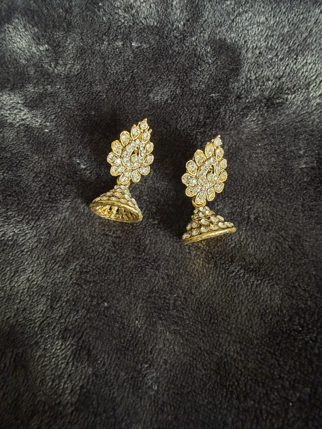 Gold-tone Jhumka Earrings with Clear Stones - photo 3