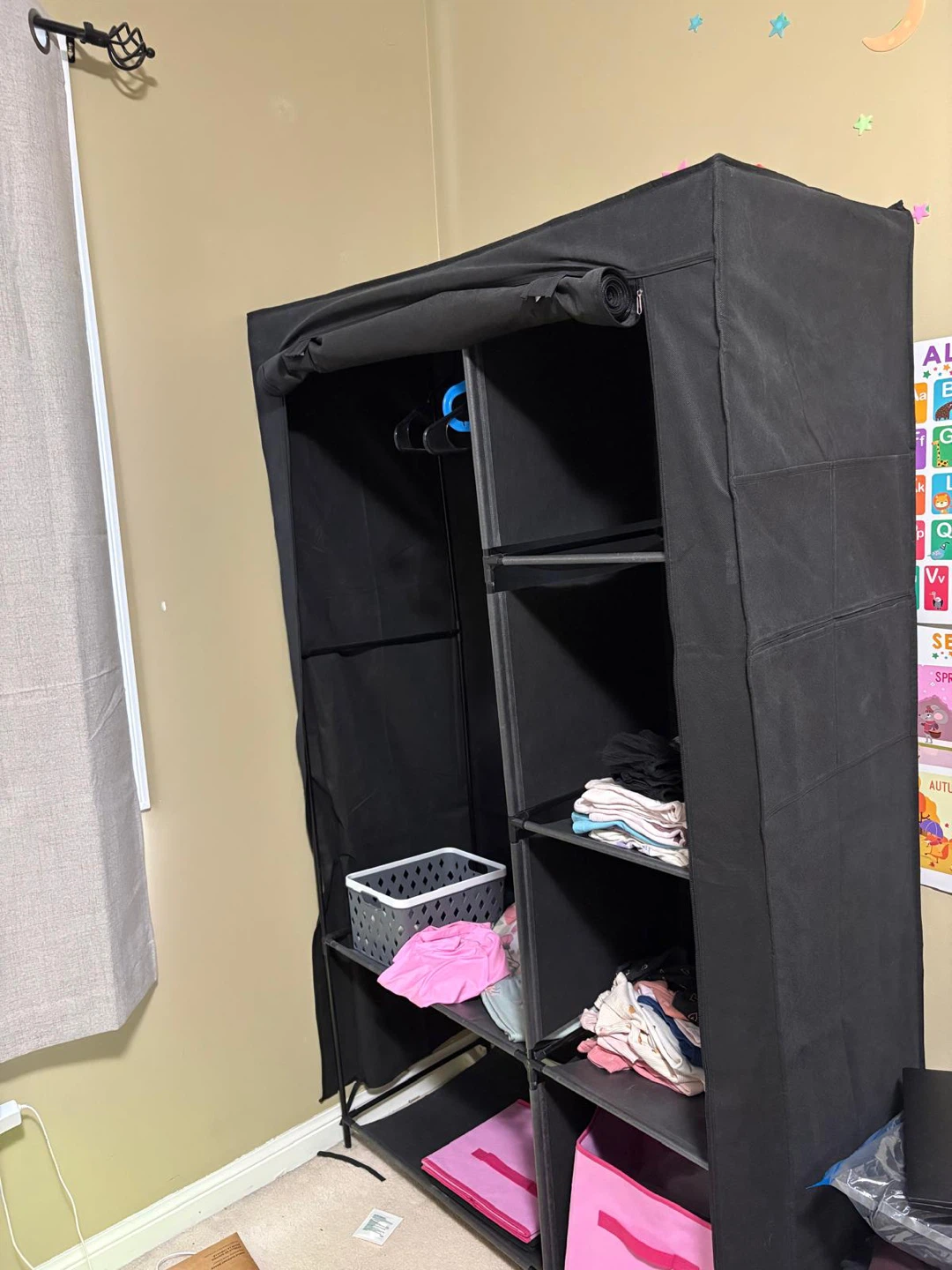 Black Portable Wardrobe Clothes Storage Organizer - photo 2