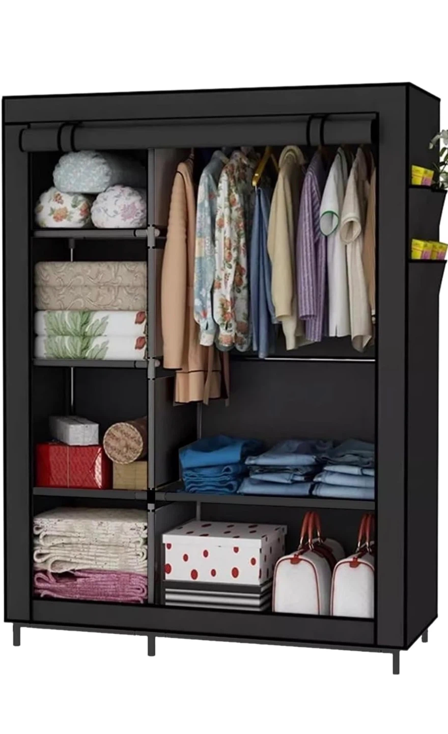 Black Portable Wardrobe Clothes Storage Organizer - photo 3