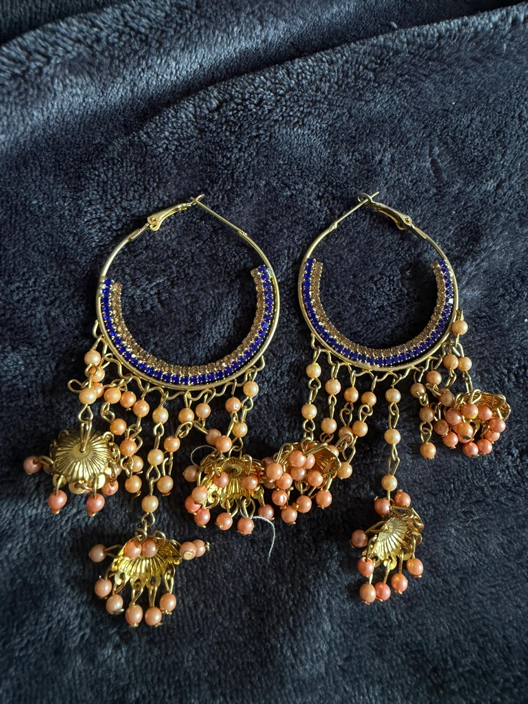 Gold Hoop Earrings with Blue Beads - photo 2