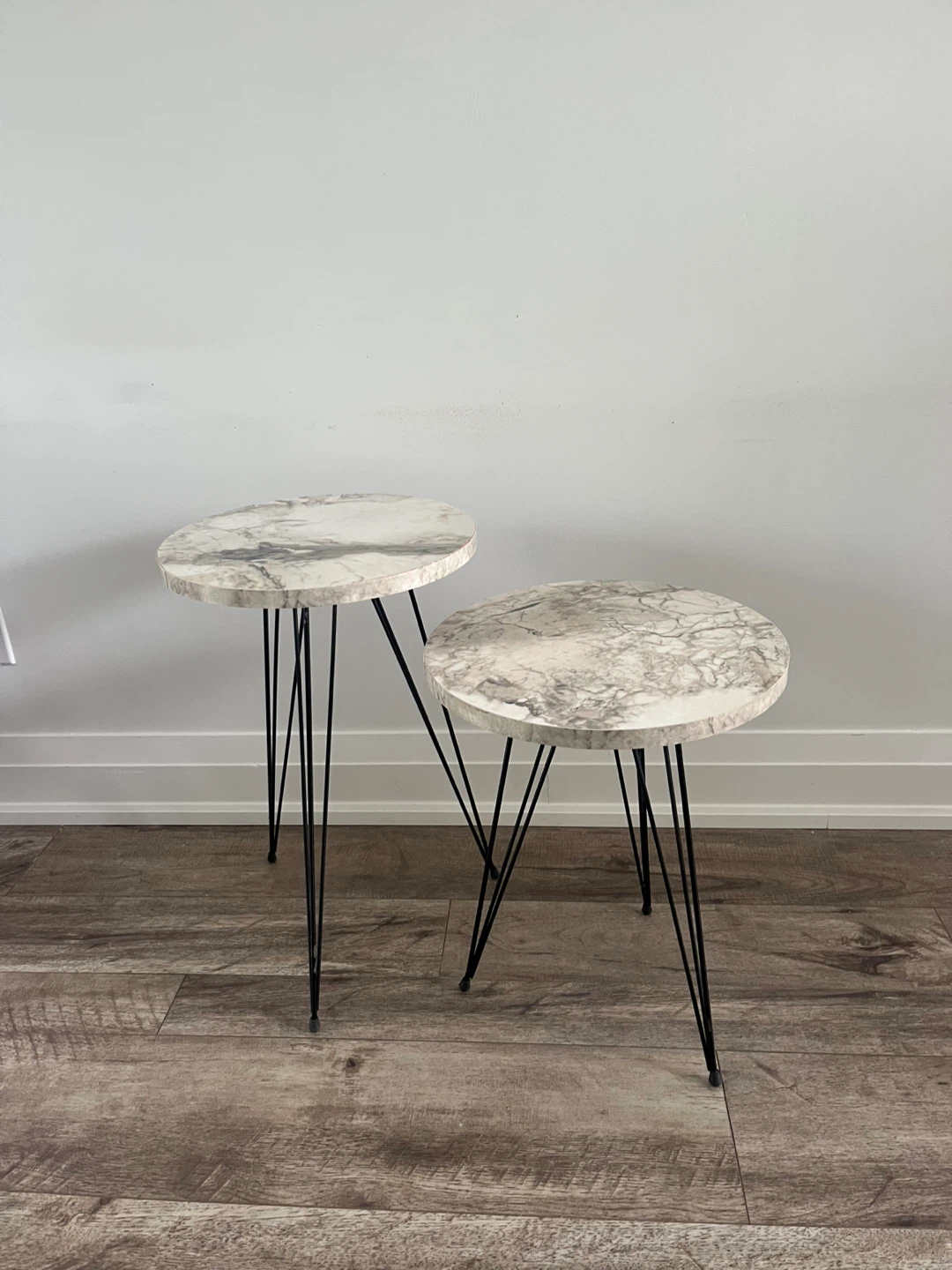 Set of 2 Marble look wood Top Side Tables