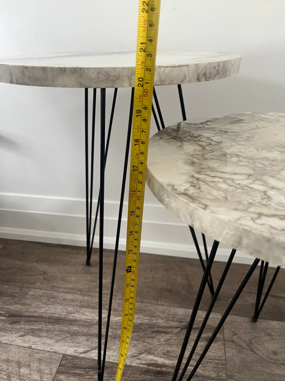 Set of 2 Marble look wood Top Side Tables - photo 4