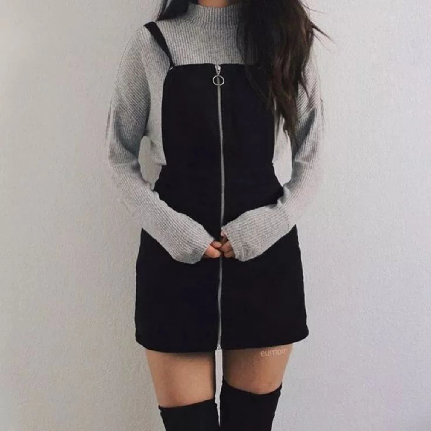 Black Zipper Overall Mini Dress