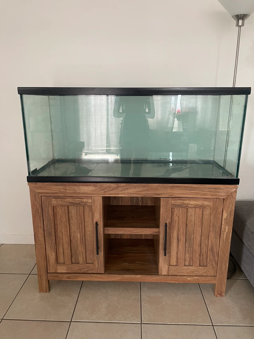Large Tank with Wooden Cabinet Stand