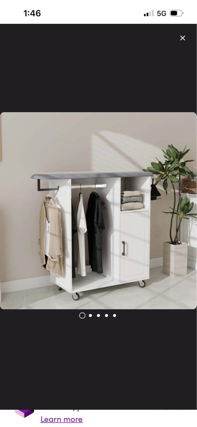 New White Rolling Laundry Cart with Ironing Board Top