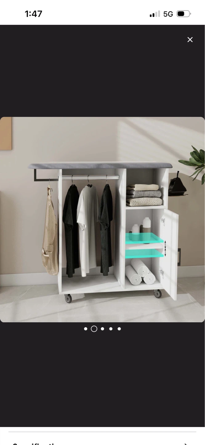 New White Rolling Laundry Cart with Ironing Board Top - photo 2