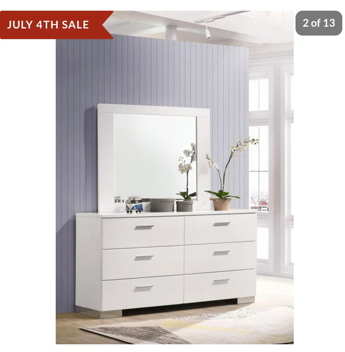 Coaster Felicity White High Gloss 6-Drawer Dresser with Mirror
