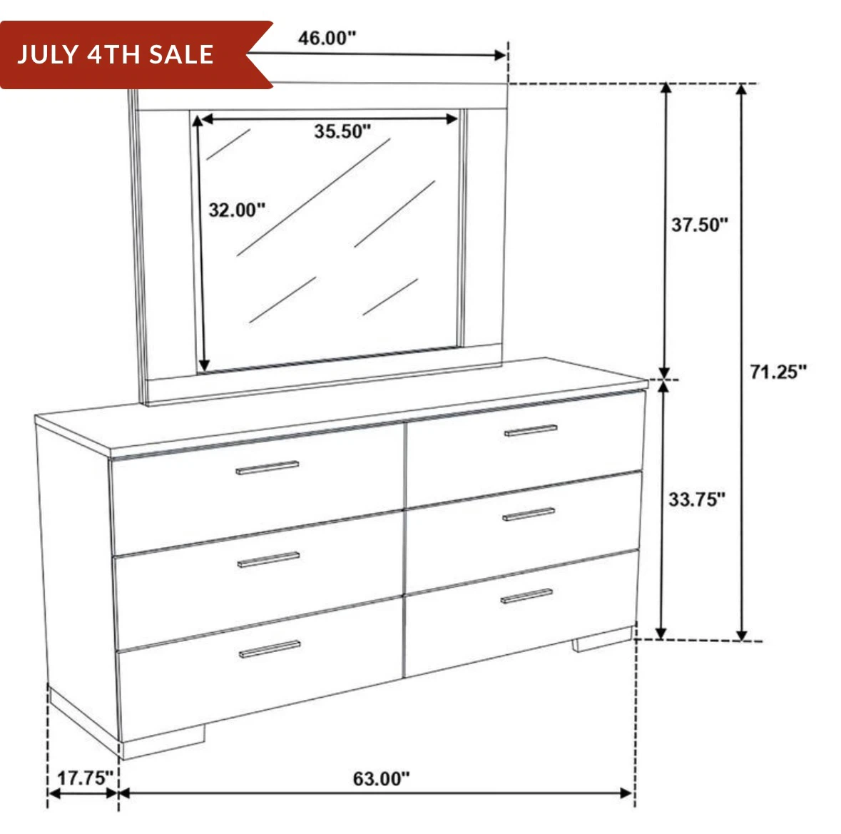 Coaster Felicity White High Gloss 6-Drawer Dresser with Mirror - photo 2
