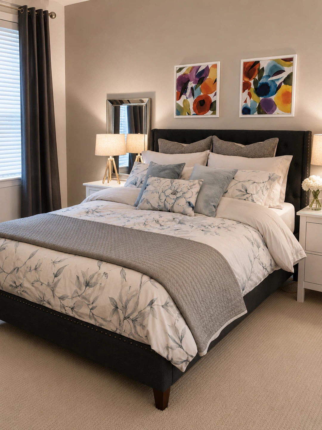 Queen Size Dark Grey Upholstered Tufted Bed Frame