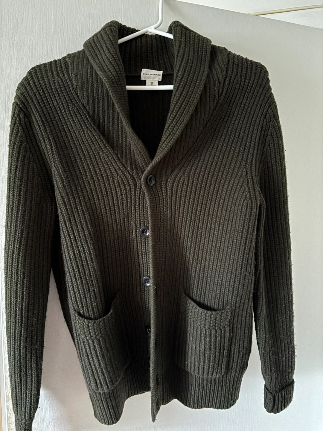 Club Monaco Dark Green Shawl Collar Cardigan Sweater