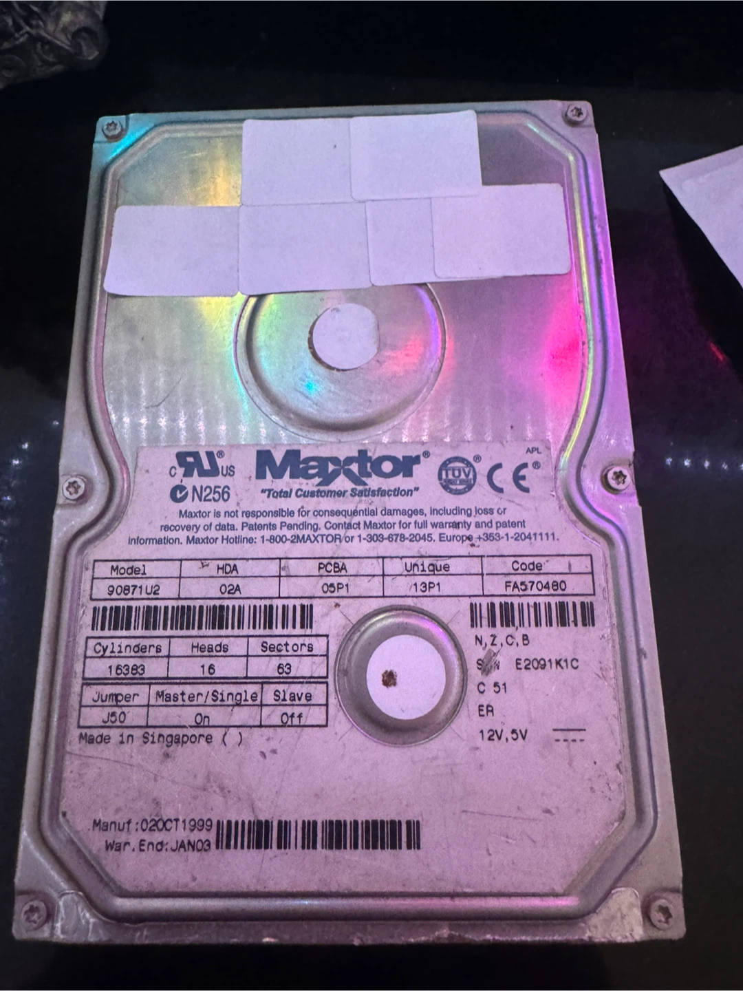Vintage Maxtor 90871U2 IDE Hard Drive – Manufactured 1999