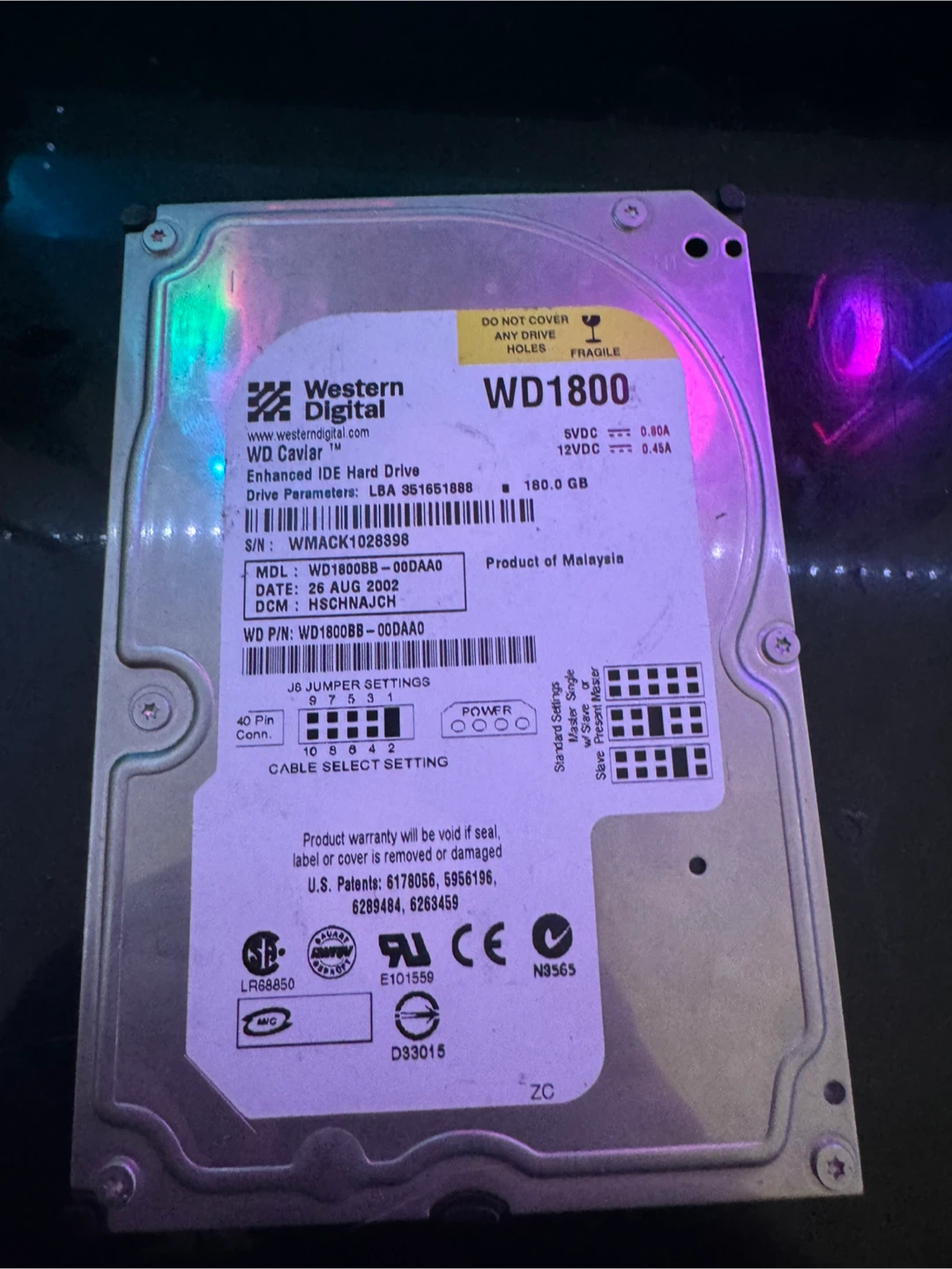 Western Digital WD1800 180GB IDE Hard Drive – Vintage WD Caviar