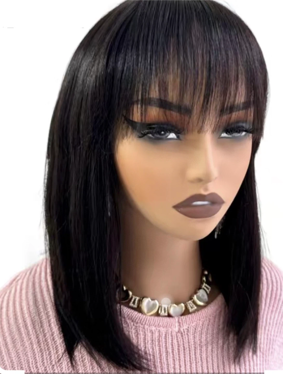 Black Straight Wig with Bangs
