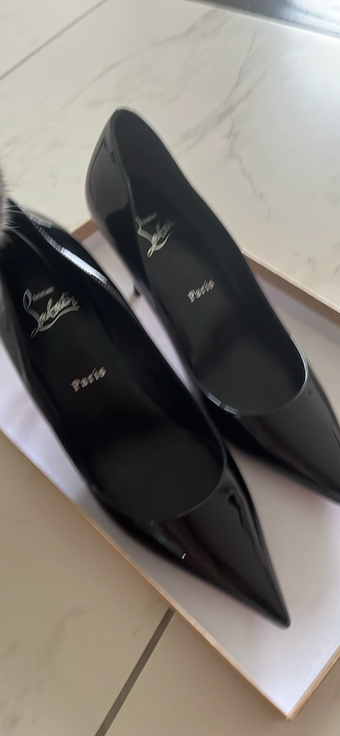 80mm Christian Louboutin Black Patent Leather Heels