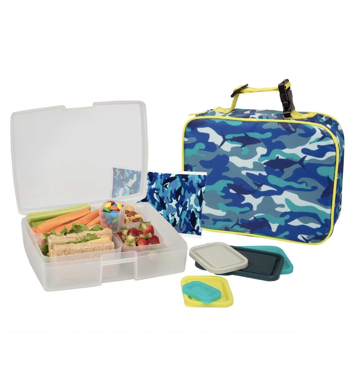 Blue Camo Shark Lunch Box and Container Set