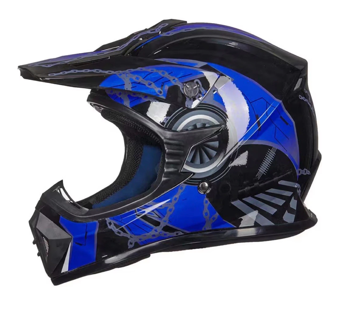 Motocross Helmet with Blue and Black Design