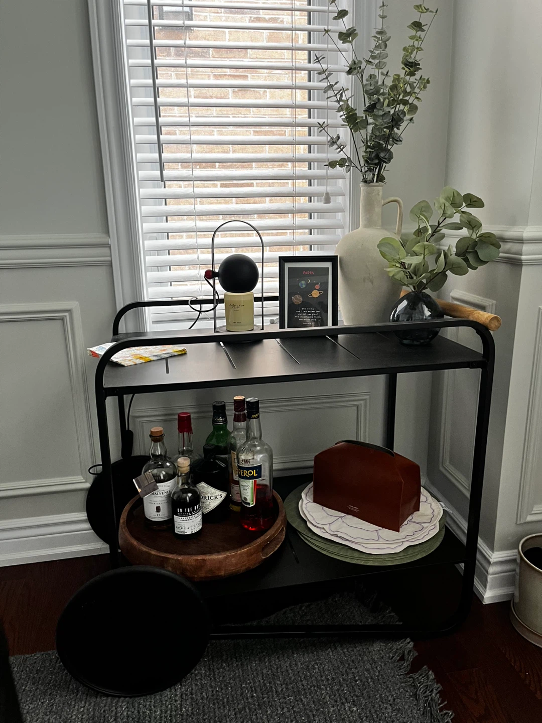 Black metal bar cart