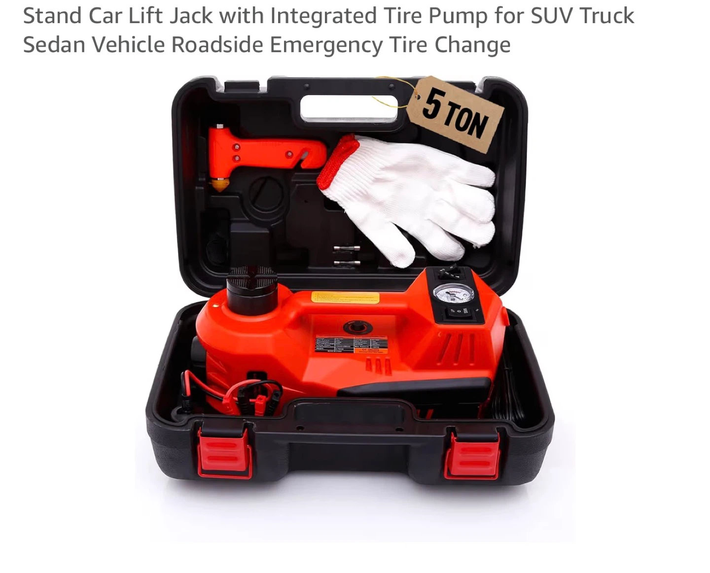 Electric Hydraulic Car Jack 5 Ton 12V with Pump - Red