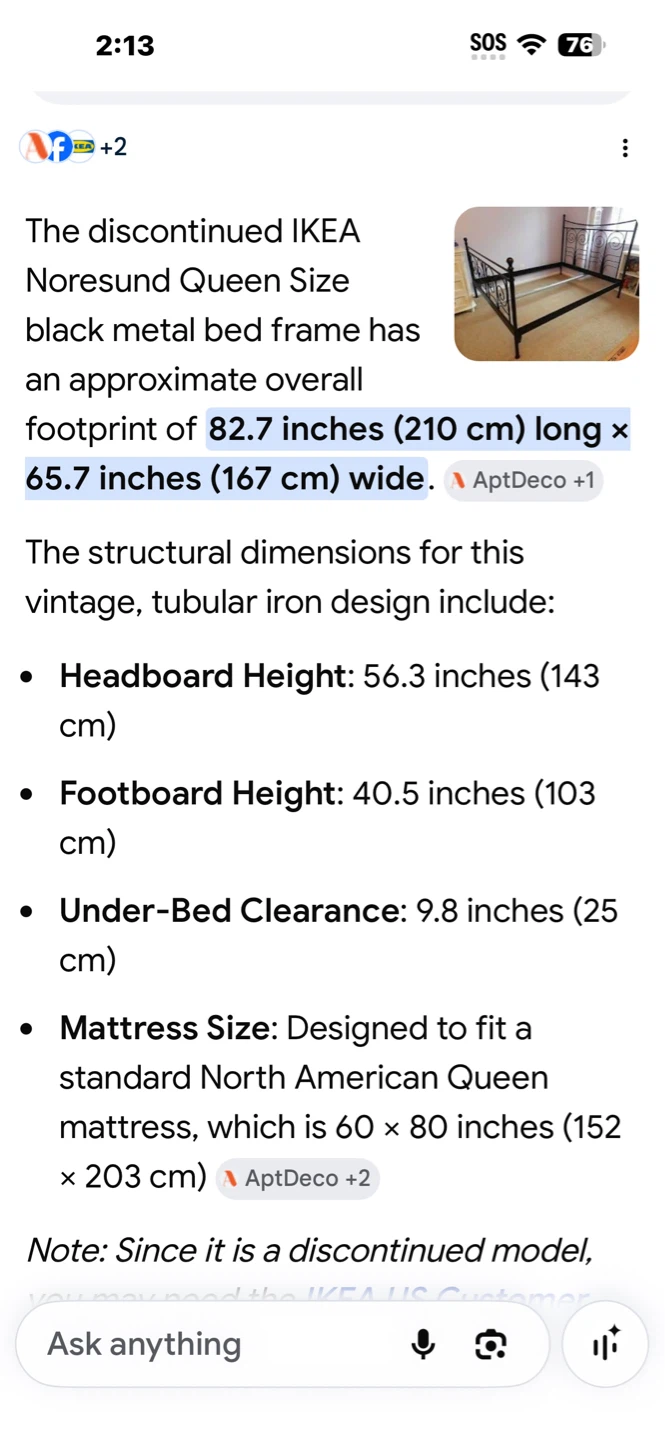 IKEA Noresund Queen Size Black Metal Bed Frame - photo 2