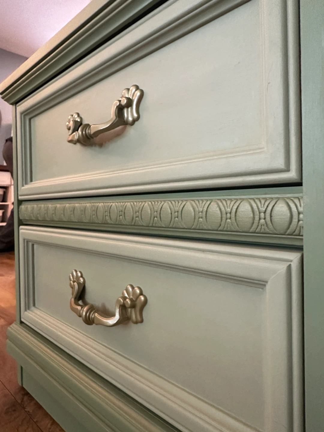 Green Two-Drawer Nightstand with Gold Hardware - photo 2