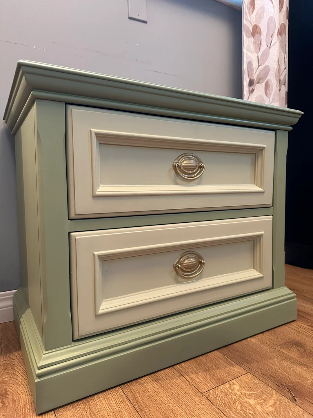 Two-Drawer Nightstand / Side Table - Green & Cream