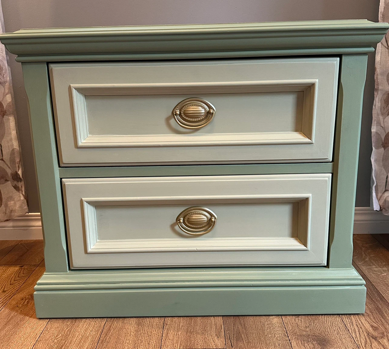 Two-Drawer Nightstand / Side Table - Green & Cream - photo 2