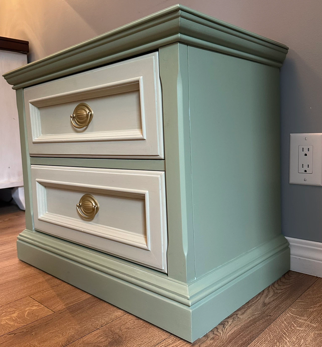 Two-Drawer Nightstand / Side Table - Green & Cream - photo 3