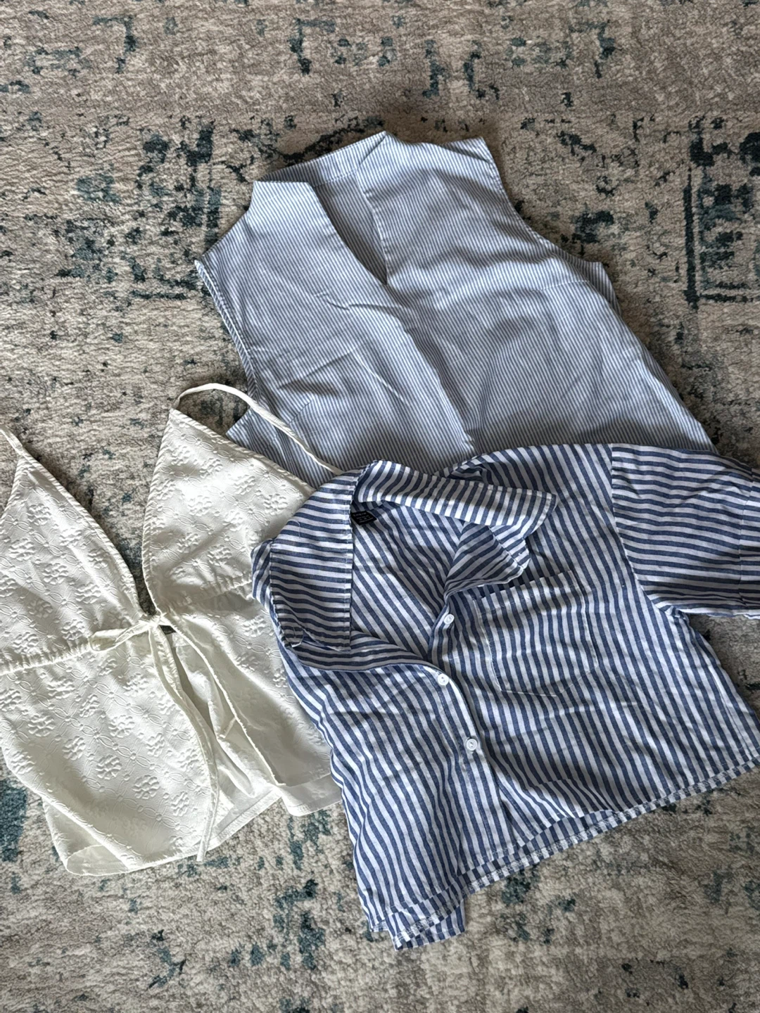 Striped Button-Up Shirt and White Top