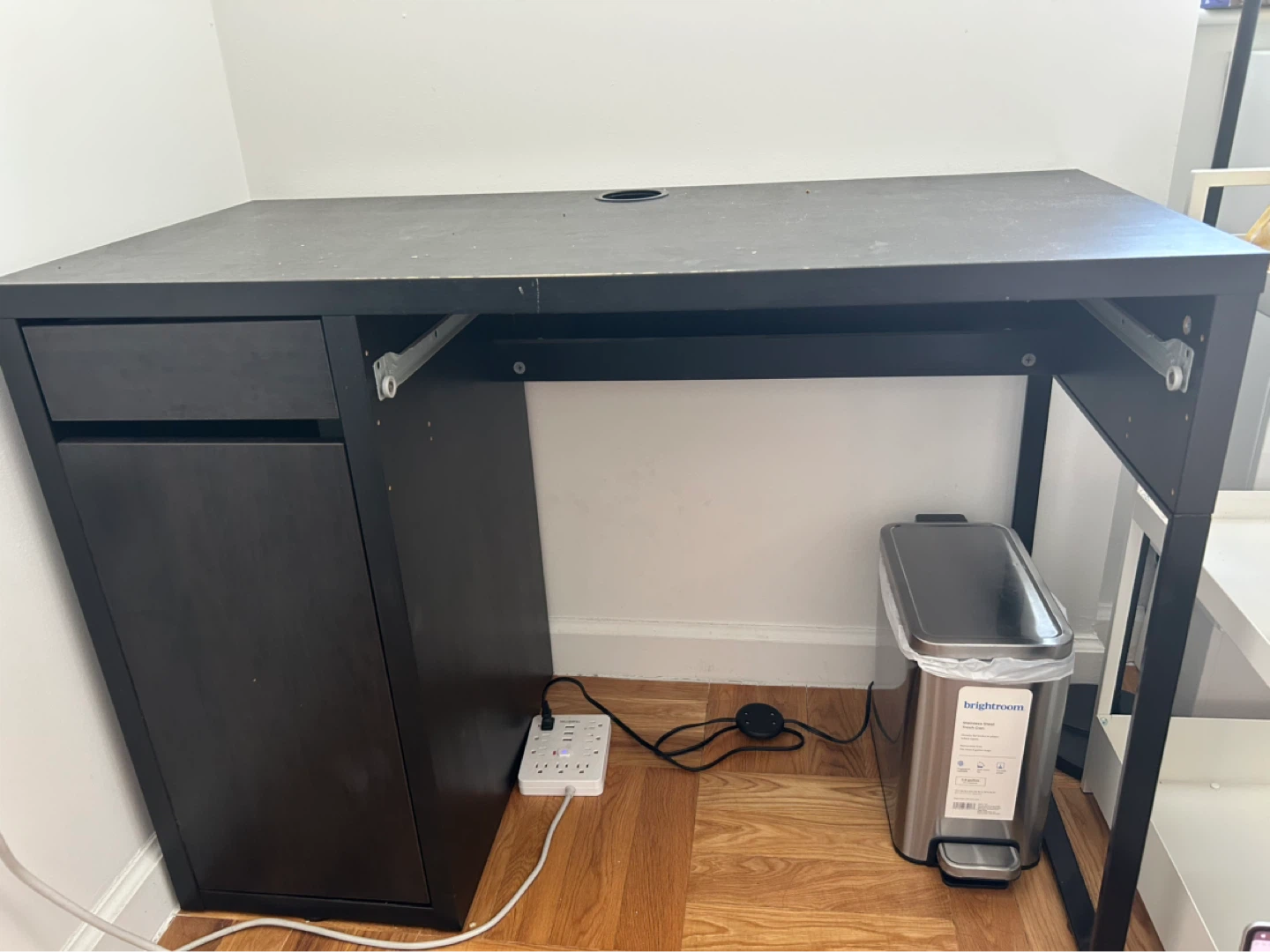 Dark Brown Desk with Drawer and Cabinet