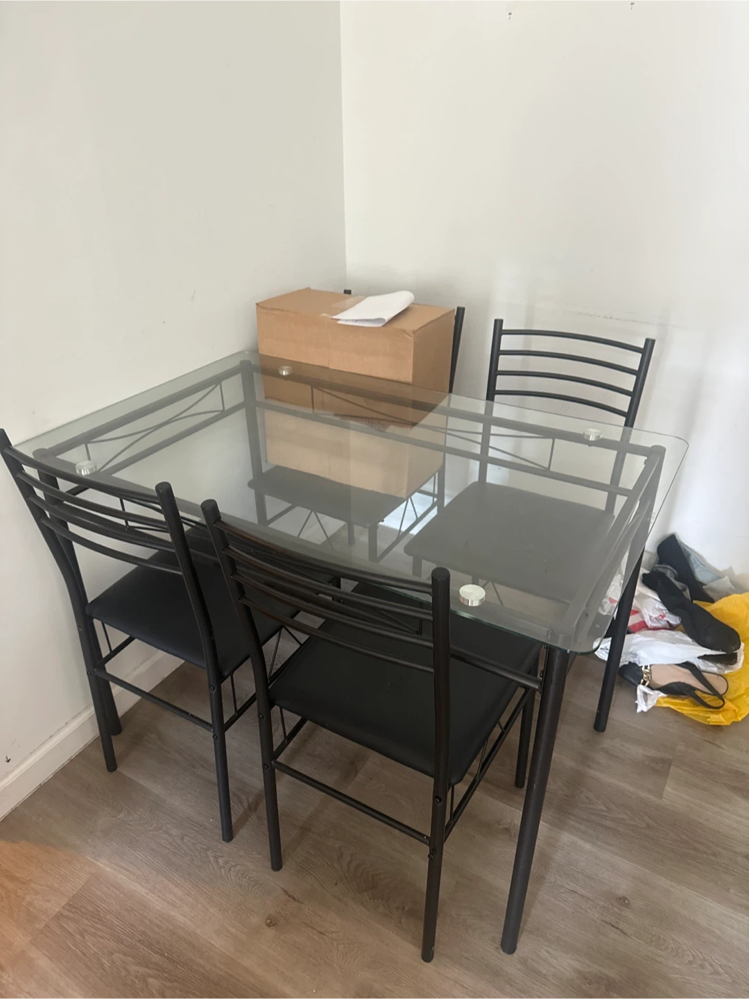 Glass Top Dining Table with 4 Chairs
