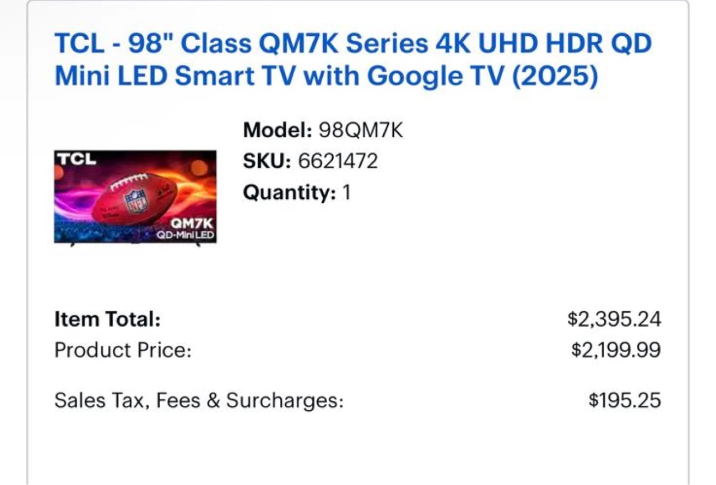 TCL 98" QM7K Series 4K QD-Mini LED Smart TV